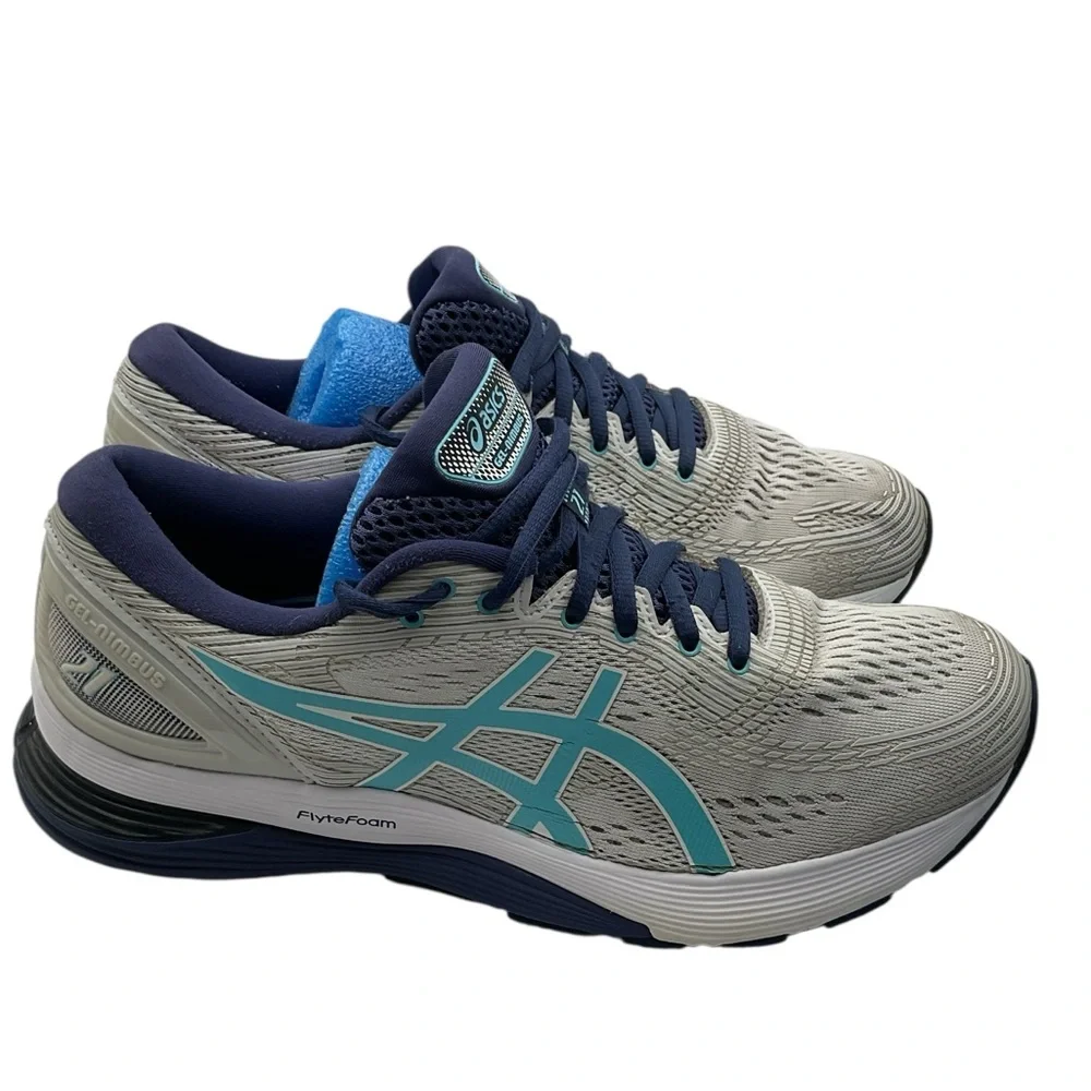 ASICS gel -nimbus 21 Gray and Blue Athletic Shoes with Cushioned Midsole size 10